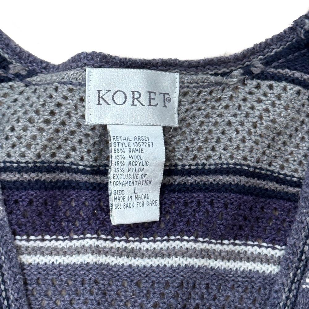 Vintage Koret Knit Sweater Vest Purple Floral Ramie Wool Blend Women's Large - Picture 6 of 7
